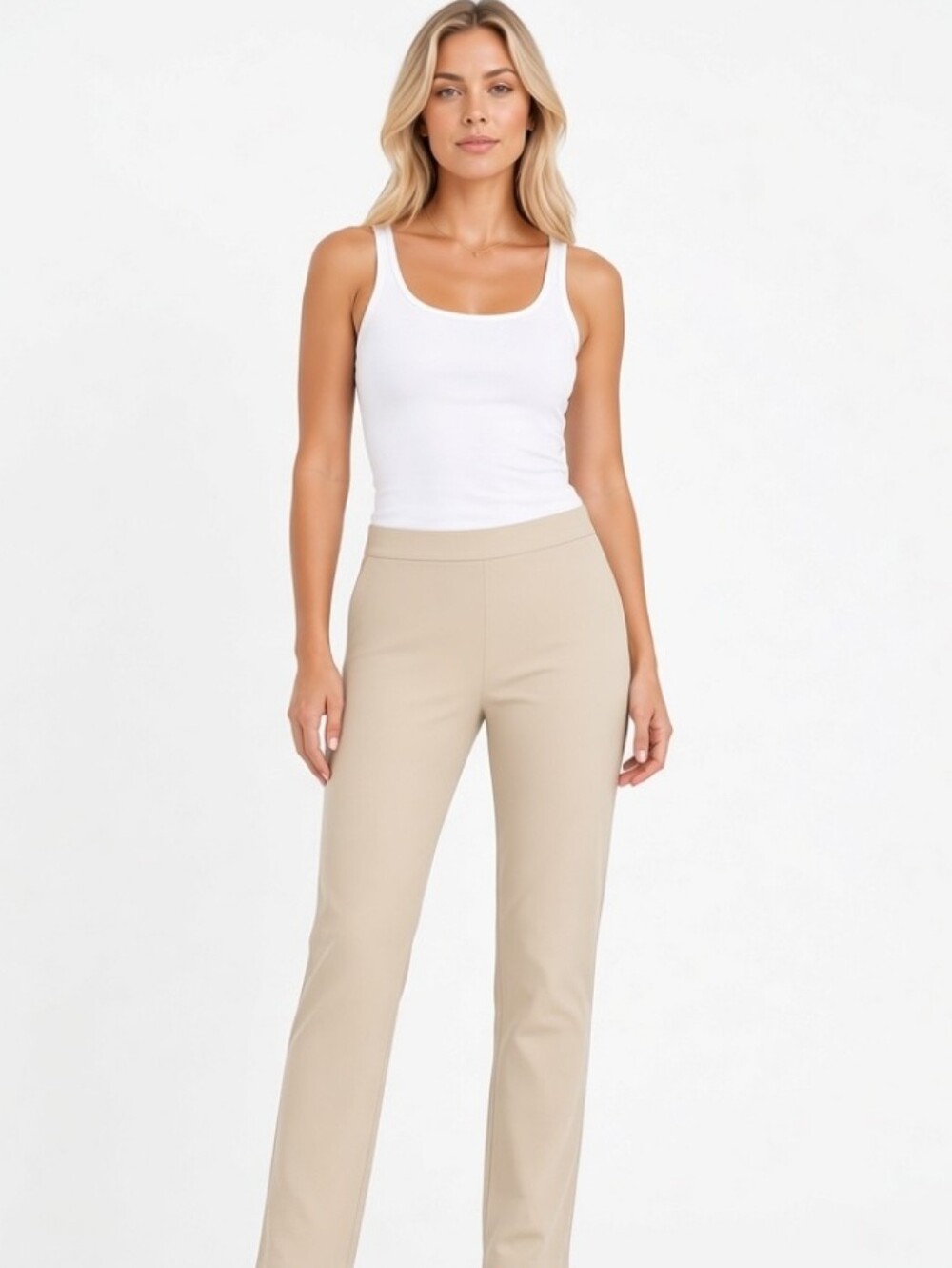 Ralph Lauren Women's Straight-Leg Cotton Blend Pants in Beige (Sz:6)